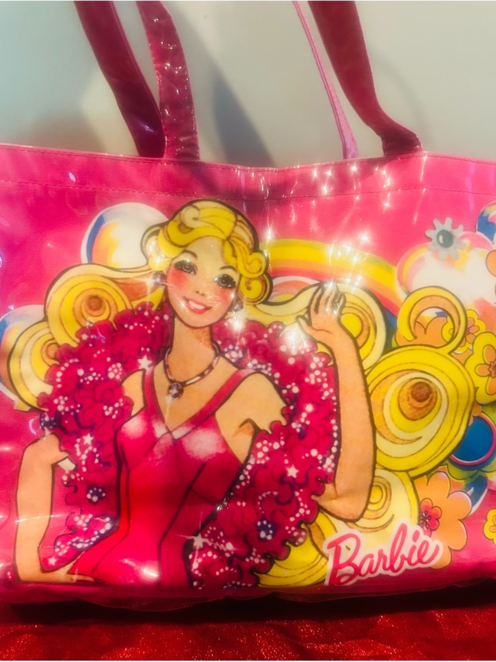 Barbie My Fab Tote Bag 1980s Glossed Vinyl Hot Pink Whimsical Graphic authentic - Picture 3 of 6
